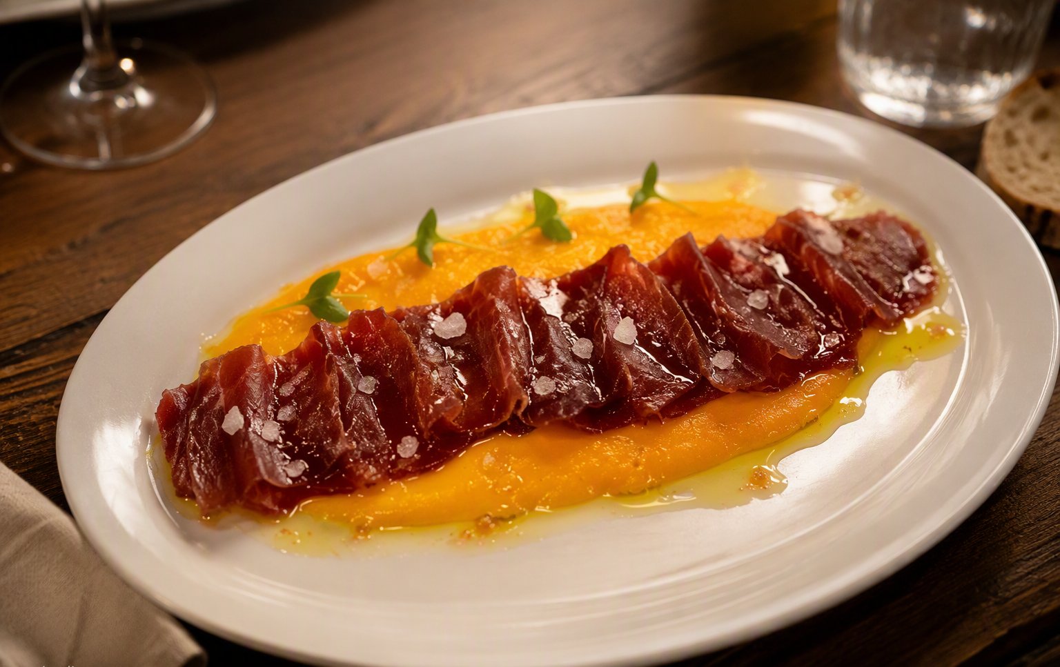 Cecina y anchoas del momento loncheadas en Restaurante El Yantar, Mezquitilla